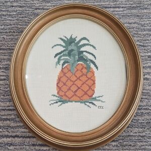 Framed Pineapple Cross-Stitch Art
